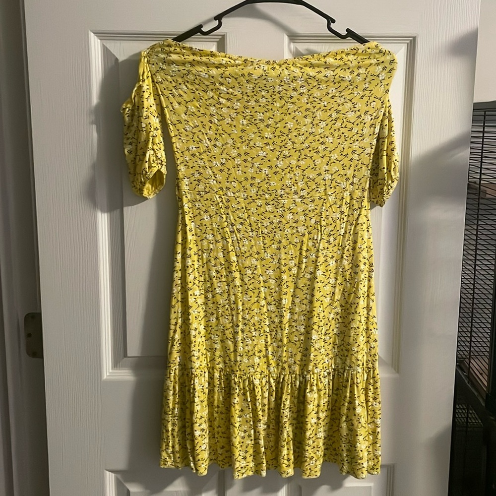 Yellow flower dress with off the shoulder sleeves
